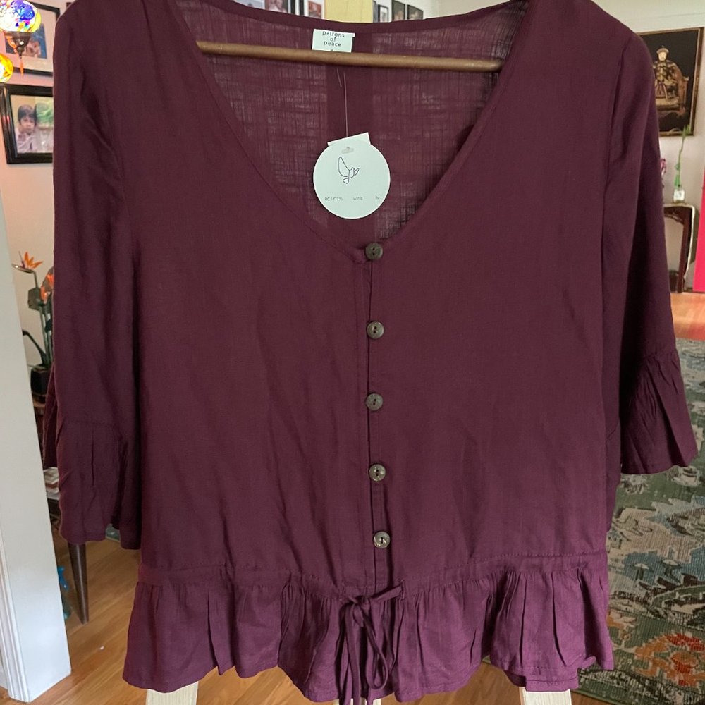 Patrons of Peace Wine Summer Boho Cropped Top SZ M NWT